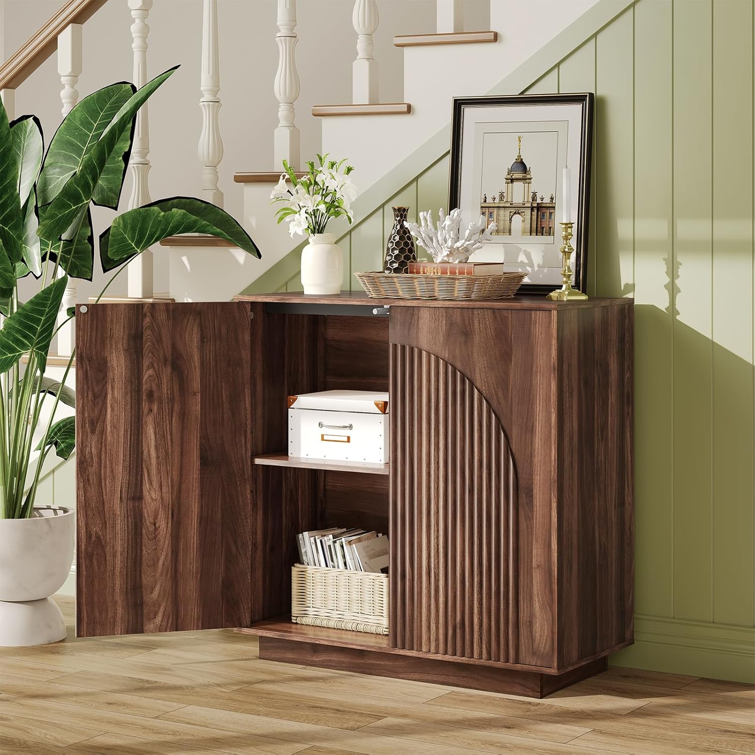 CHOEZON Buffet Cabinet, Sideboard Buffet Cabinet with Storage, Coffee Bar Cabinet, Push-to-Open Doors & Adjustable Internal Shelf, Buffet Table for Kitchen, Dining Room, Walnut MCB01HT