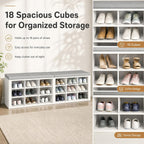 Shoe Storage Bench with Padded Seat, 18-Cubby Shoe Organizer for Entryway, 59.1" Long 700 lb Capacity, for Living Room, Bedroom, Hallway (Whiteboard with Light Gray, Linen, Sponge)
