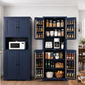 HLR 72" Freestanding Beadboard Pantry Cabinet with Microwave Shelf | Multi‑Purpose Tall Microwave Stand with Storage, Space‑Saving Design Cabinet for Kitchen or Living Room, Navy Blue