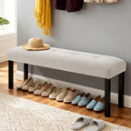 Dining Bench, Rubber Wood Dining Room Bench with Linen Upholstered Seat, for Kitchen, Living Room, Hallway, Kitchen, Entryway, Beige
