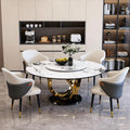 Montary 53” Modern Round Dining Table for 4-8 Seat, Artificial Marble Dining Room Table with Lazy Susan, 3 Gold Circles Stainless Steel Base, Sintered Stone Top Dining Table (Only Table)