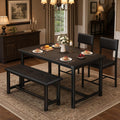 GarveeHome Dining Table Set for 4 with 2 Upholstered Chairs and Bench, 4 Piece Wood Kitchen Table Set for Small Spaces, Apartment and Dining Room, Retro Black