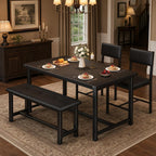 GarveeHome Dining Table Set for 4 with 2 Upholstered Chairs and Bench, 4 Piece Wood Kitchen Table Set for Small Spaces, Apartment and Dining Room, Retro Black
