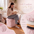 RattanView Storage Ottoman Dorm 12 Inch Pink Bow Cube Ottoman Dorm Back to School Coquette Foldable Foot Rest Stool with Lid for College Dormitory Bedroom Office