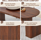 weselon 78.7" Oval Dining Table for 6-8 People, Large Kitchen Dining Table with Fluted Pedestal Base, Modern Minimalist Dining Room Table with 3-Piece Tabletop, Walnut (Chairs Not Included)