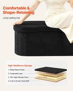 VEVOR Oval Storage Ottoman Bench, Foldable Teddy Fleece End of Bed Bench, Folding Upholstered Bed Ottoman Chest with Large Storage Space, Supports 660 lbs, for Living Room, Bedroom, Entryway, Black