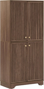 Crosley Furniture Naomi Modern Reeded Kitchen Pantry Storage Cabinet, Dining, Laundry Room, Bathroom, Walnut