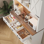 70.9" Tall Kitchen Pantry Cabinet with LED Light & Charging Station, Farmhouse Kitchen Hutch with Large Countertop & 10 Hooks, Kitchen Cabinet Storage with Drawers for Living Room, Dining Room, White