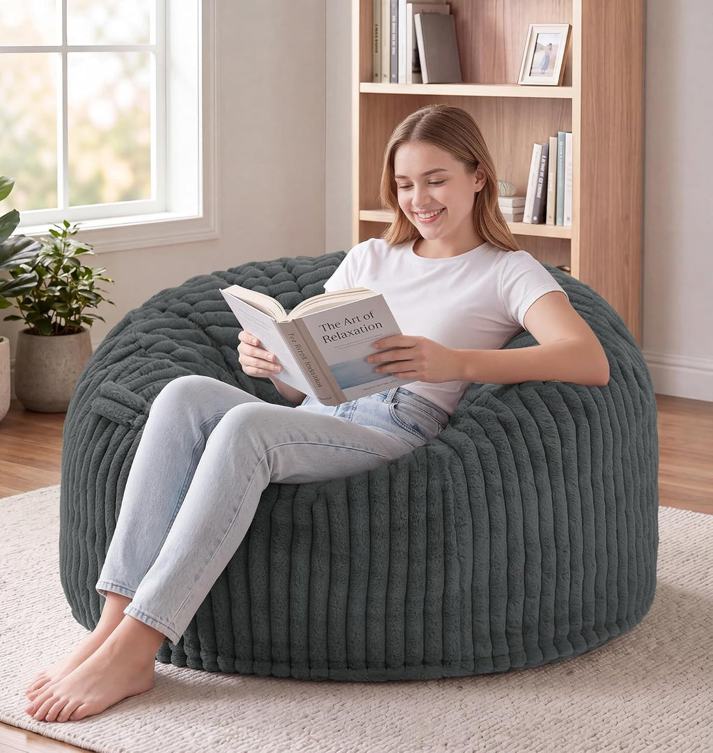 Bean Bag Chair Giant Beanbag with Filling Memory Foam Living Room Adult 3FT | Breathable Washable Removable Cover,Comfy Lounging Gaming Bedroom Dorm,Large Big Giant Oversized Beanbag Chairs,Dark Grey