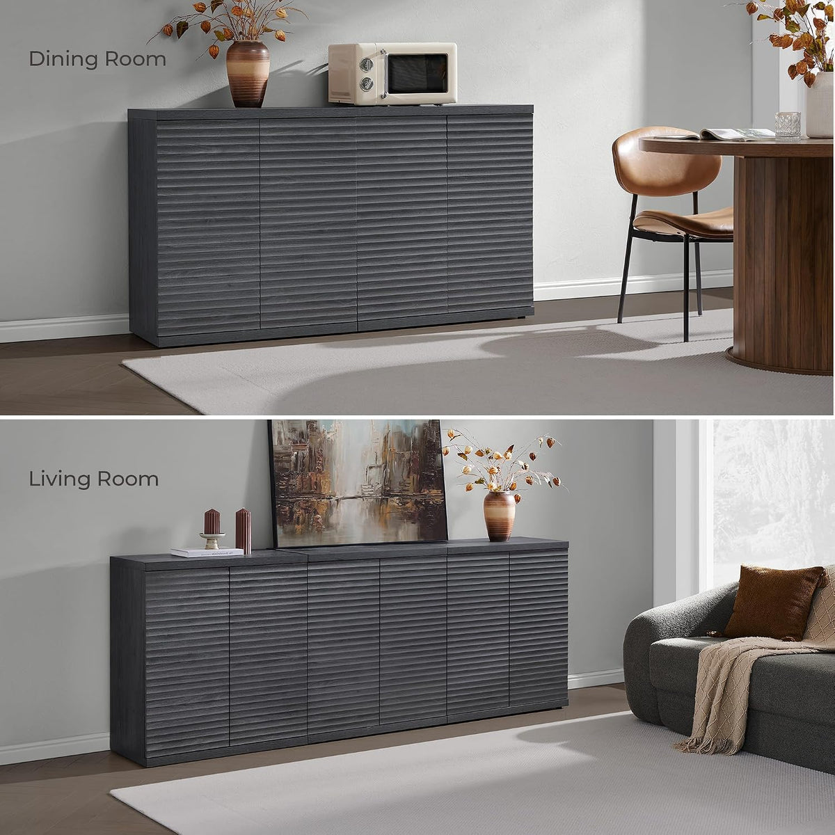 SICOTAS Buffet Cabinet with Storage Accent Sideboard Modern Credenza with Doors & Shelves Fluted Media Console Mid Century Coffee Bar Table for Living Room Kitchen Dining Room Hallway (1PCS)