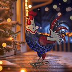 LIFFY Metal Rooster Yard Decor,18" Solar Powered Chicken Sculpture with Patriotic Flag, Weather-Resistant Garden Statue Outdoor for Garden, Patio, Lawn, Backyard