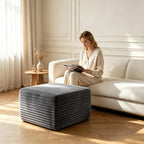 28 Inch Corduroy Square Ottoman Foot Rest, Modular Cloud Sofa Cube Pouf, 250LBS No Assembly Foot Stool for Living Room (Gray)
