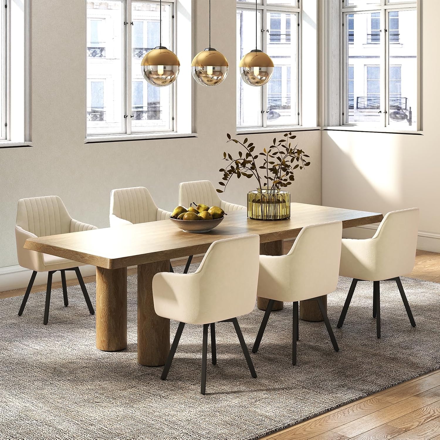 Furniliving Swivel Dining Chairs Set of 2, 360° Swivel Dining Room Chairs with Mental Legs, Mid Century Modern Kitchen Dining Room Chairs with Arms & Thickened Cushions for Kitchen, Velvet, Beige