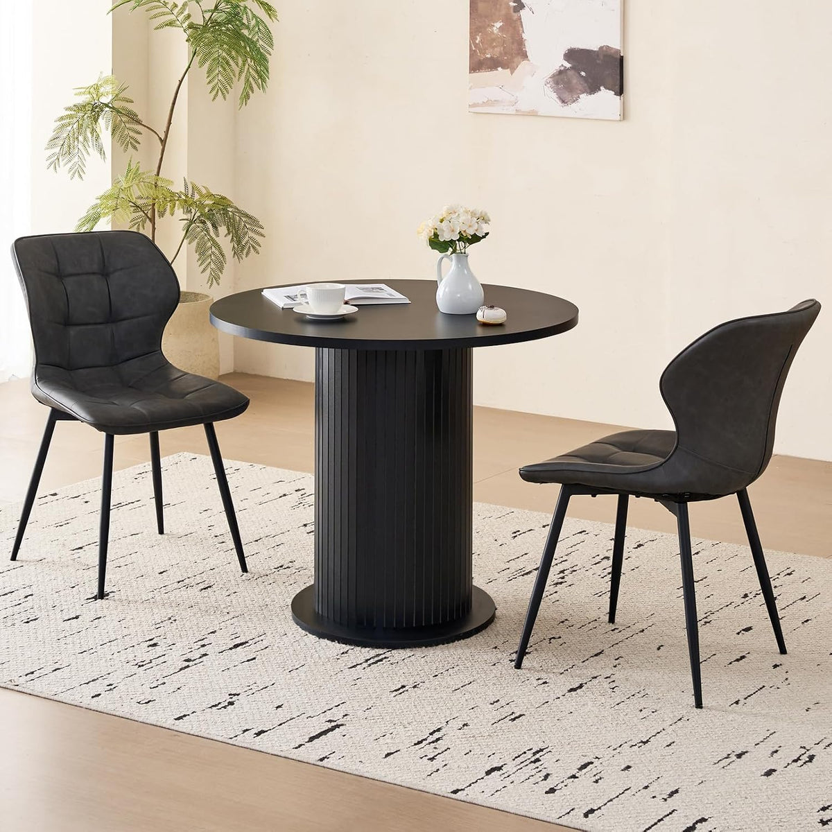 31.5" Round Dining Table for 2, Modern Small Pedestal Kitchen Table, Space Saving, for Apartment Dining Living Room,Black