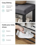 SONGMICS Shoe Bench, Storage Bench, Entryway Bench with Cushion, Shoe Shelf with Seat, Space-Saving, Modern Style, for Living Room, Bedroom, Hallway, Dark Gray and Ink Black ULBS57GYZ