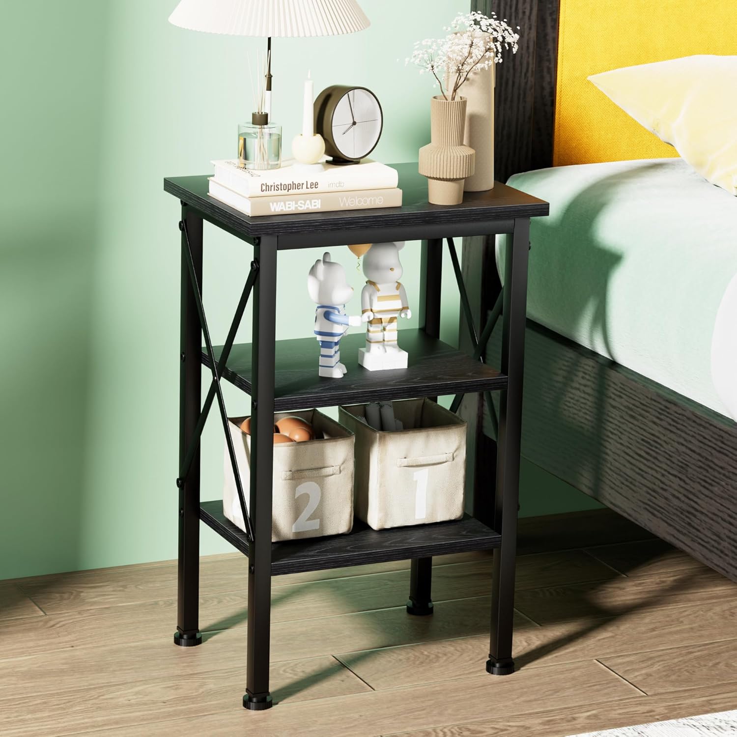 VECELO Modern Nightstands X-Design Side End Table Night Stand with Storage Shelf for Bedroom,Living Room