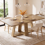 Tribesigns 63-Inch Dining Table, Farmhouse Kitchen Table with Wooden Pedestal, Rectangle Dinner Table for Kitchen, Dining Room, Small Space, Rustic Brown, Capacity 4-6