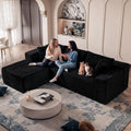 108” Modular Sectional Sofa, Right Facing Chaise (Sitting: Chaise on Your Right), Black Corduroy Cloud Couch, Deep Seat 5-Seater, Converts to Bed, No Assembly Required for Living Room