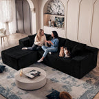 108” Modular Sectional Sofa, Right Facing Chaise (Sitting: Chaise on Your Right), Black Corduroy Cloud Couch, Deep Seat 5-Seater, Converts to Bed, No Assembly Required for Living Room