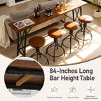 Karl home 83.8" Bar Table and Chairs Set, Sofa Table with 4 PU Stools, High Top Counter Height Table with Chairs for Kitchen Breakfast, Bistro, Dining Room, Living Room, Brown