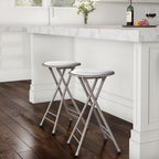 Lavish Home Folding Stool with Padded Backless Seat Set of 2, White, 24” | Counter Height Bar Stools with 225lb Capacity, Portable Indoor & Outdoor, Extra Seat for Kitchen, Rec Room or Camping