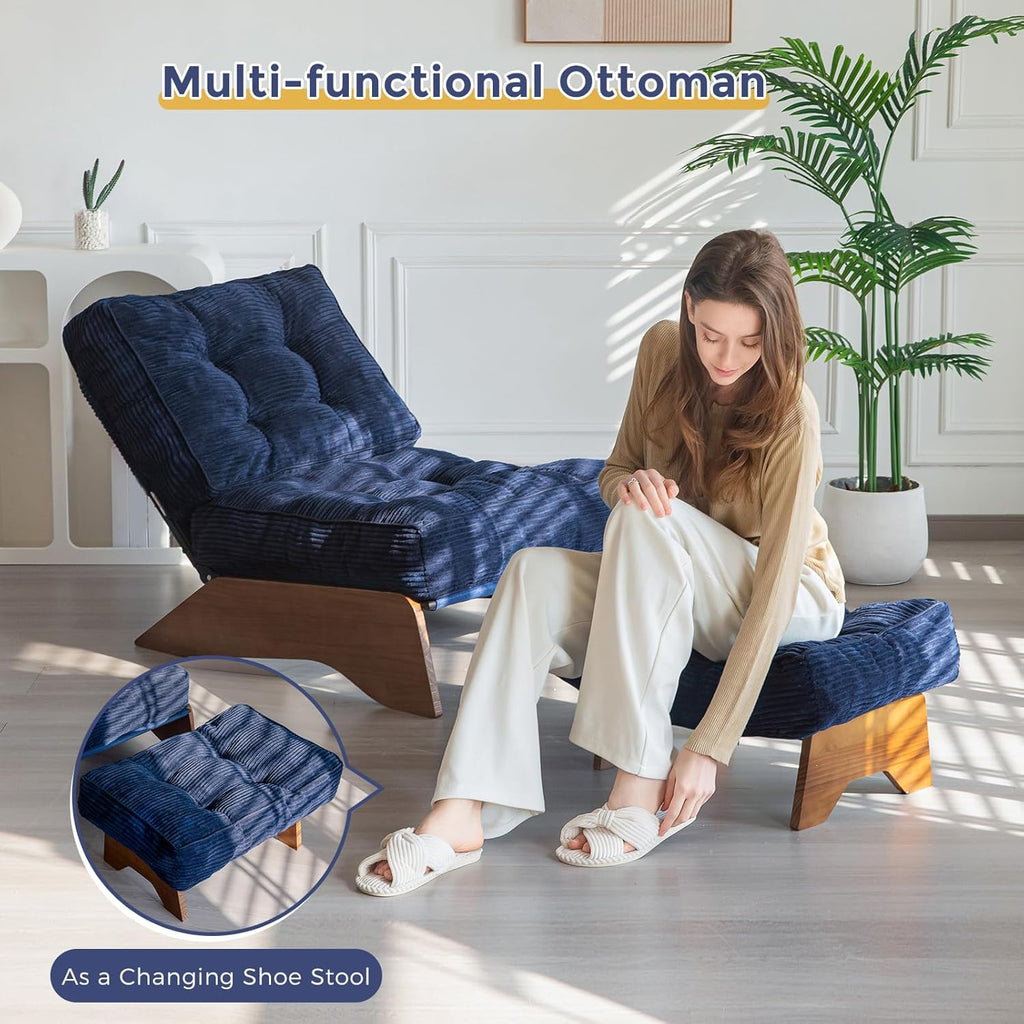 MAXYOYO Accent Chair with Ottoman, Lounge Chair with Adjustable Backrest | Tufted Living Room Chair Upholstered Lounge Chair with Footrest Set, Modern Chair for Reading Room, Navy
