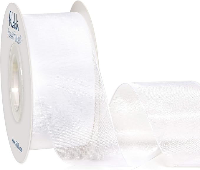 Ribbli White Sheer Organza Ribbon,1-1/2 Inches x Continuous 50 Yard Use for Gift Wrapping,Bouquet Wrapping,Wedding Decoration,All Crafting and Sewing
