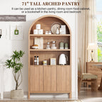 Ieejdn 71.34" Tall Arched Kitchen Pantry,Modern Fluted Wood Storage Cabinet with Doors,Adjustable Shelves,Organizer, Versatile Cupboard for Kitchen,Living Room,Dining Room,Bathroom,Natural