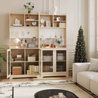 71" Kitchen Pantry Cabinet, Wooden Tall Sideboard Buffet Cabinet with 6 S-shaped Hooks, Pegboard and Hutch, Microwave Stand, Pantry Storage Organizers Coffee Bar for Dining Room or Living Room, Oak