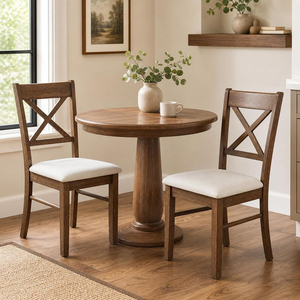 HOMCOM Dining Chairs Set of 2, Upholstered Kitchen Chairs with Rubberwood Frame, Padded Seat and Cross Back for Living Room, Dining Room, Kitchen, Walnut