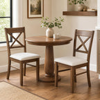 HOMCOM Dining Chairs Set of 2, Upholstered Kitchen Chairs with Rubberwood Frame, Padded Seat and Cross Back for Living Room, Dining Room, Kitchen, Walnut