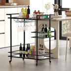 RiteSune Black Bar Carts for The Home, Wine Cart with Wheels | 3 Tier Home Serving Bar Cart Drink Cart with Mirror Shelves for Living Room, Party (28.5" D x 15" W x 32" H)