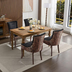 LKTART Upholstered Dining Chairs Set of 2, Solid Wood Kitchen Dining Room Chairs with Thicken Padded and Nailhead Trim for Home Kitchen Bedroom Black and Leopard