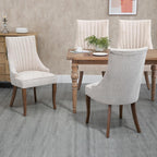 Linen Kitchen and Dining Chairs Set of 2, Channel Tufted Dining Room Chairs Comfy Fabric, Upholstered sillas for Dining Room with Solid Wood Legs
