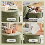 26Inch Round Storage Ottoman, Modern Chenille Upholstered Ottoman with Storage, Ottoman Coffee Table with Removable Top, Footrest Stool for Living Room, Bedroom (Green)