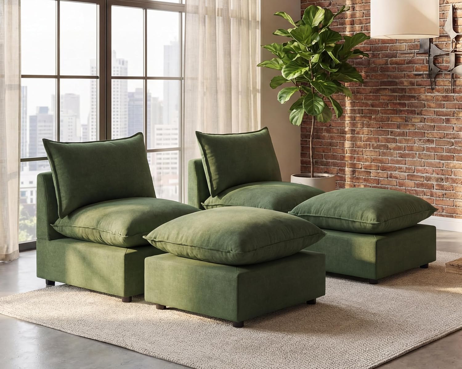 VANOMi Modular Ottoman Stool, Cube Footrest Replacement for Sectional Sofa, Upholstered Ottoman Seat