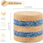Handwoven Ottoman Pouf, Natural Water Hyacinth Footstool, Round Braided Outdoor Seat with Sturdy Frame, Boho Accent Stool for Patio, Balcony, or Garden (Blue)