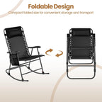 Yaheetech 26in Rocking Chair Outdoor Zero Gravity Folding Chairs Rocking Chairs Foldable Outdoor Reclining Lounge Chair for Outside Lawn with Cupholder/Pillow Ergonomic Design for Rest, Black