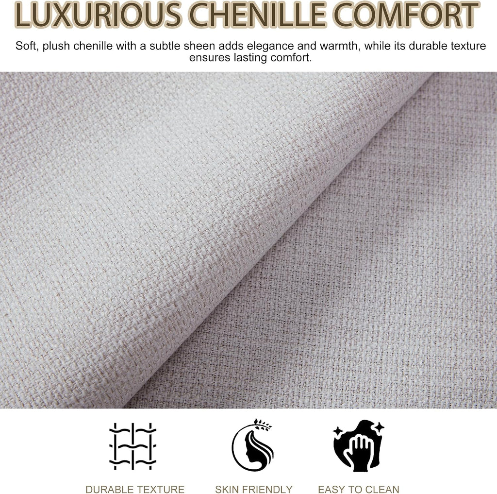 54" Majestic Extra-Tall Wingback Bed Frame Queen - Premium Textured Ivory Canvas Chenille Upholstered Platform Bed, 1000lbs Capacity, No Box Spring Needed (Queen U.S. Standard)