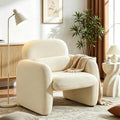 Furniliving 30.5" Chenille Accent Chair, Modern Upholstered Armchair with Solid Wood Legs, Comfy Reading Chair for Living Room Bedroom, Wide Single Sofa Chair（White，Set of 1）