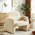 Furniliving 30.5" Chenille Accent Chair, Modern Upholstered Armchair with Solid Wood Legs, Comfy Reading Chair for Living Room Bedroom, Wide Single Sofa Chair（White，Set of 1）