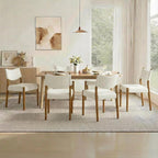 KISLOT Dining Chairs Set of 4, Ergonomic Upholstered Wood Chairs, White | Mid Century Modern Dining Room Chairs, Ergonomic Farmhouse Kitchen Chairs with Solid Rubber Wood Frame, Antique Walnut Leg