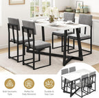 5-Piece Dining Table Set for 4, Modern Faux 47.24" Marble Kitchen Table with 4 Velvet Chairs, Stylish Small Dining Table Set for Apartments & Small Spaces