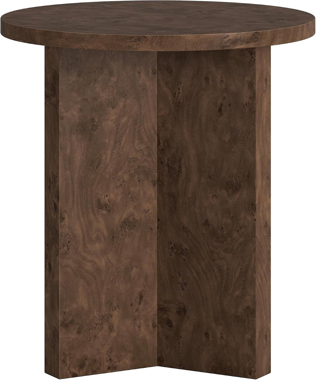 Henn&Hart 20" Scandinavian Round Wooden End Table, Side Table, Nightstand with X-Base for Living Room, Office, Family Room, or Bedroom, Walnut Burl