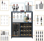 Takywep 3-Tier Wine Bar Cabinet with Removable Wine Rack, Glass Holder, Industrial Buffet Cabinet with Mesh Doors, Storage Sideboard for Kitchen, Dining Room, Living Room