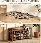 Shoe Rack Bench Entryway Storage with Leather Cushion, Shoe Organizer Bench for Entryway, Front Doors Entrances Hallway,Mudroom,Closet, Bedroom,Solidwood 3 Height-Adjustable Removable Shelve,31.5"