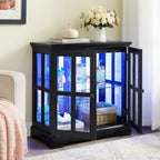 32" H LED Accent Curio Cabinet with 7 Color Lights for Collectibles, Modern Storage Cabinet with Tempered Glass Doors, (Black)