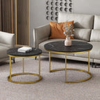 Nesting Coffee Table Set of 2, Wooden Marble Top (Black+Gold) | Nesting Tables, Sturdy Metal Frame, 120 LBS Capacity, Fits for Living Room, Bedroom, Easy Assembly