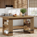 Tribesigns 63" Kitchen Island with Storage, Farmhouse Wood Stationary Island Table with Large Worktop & Leg Room, Coffee Bar Table for Kitchen, Dining Room, Living Room, Rustic Brown
