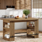 Tribesigns 63" Kitchen Island with Storage, Farmhouse Wood Stationary Island Table with Large Worktop & Leg Room, Coffee Bar Table for Kitchen, Dining Room, Living Room, Rustic Brown